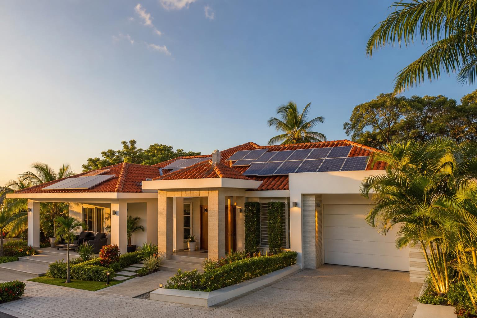 Casa residencial en Barranquilla con paneles solares instalados en el techo — energía solar para hogares Colombia